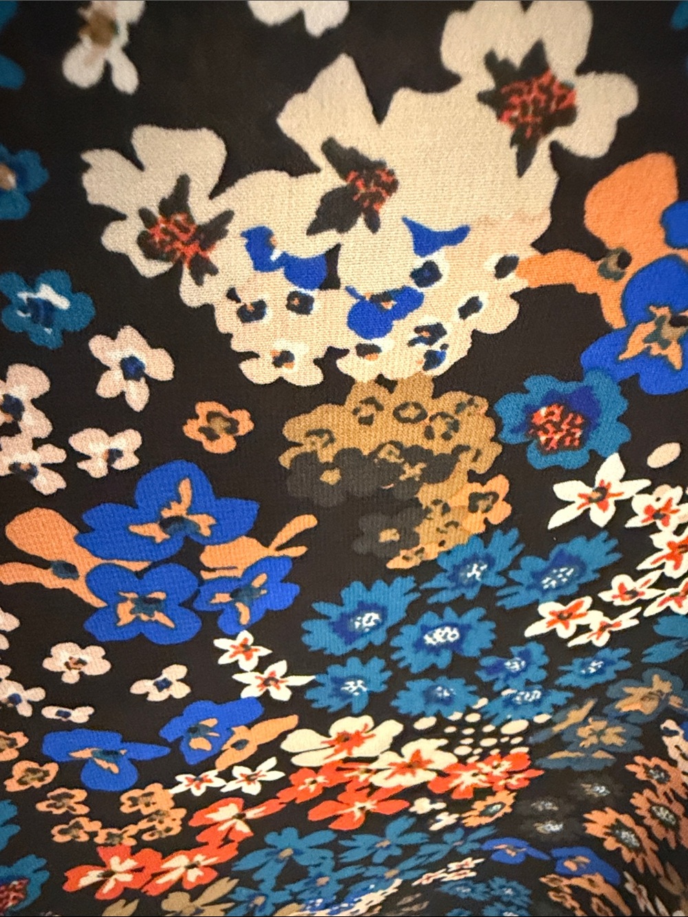 Calvin Klein Black Floral Cap-Sleeve Blouse with Blue & Coral Accents - Picture 4 of 4